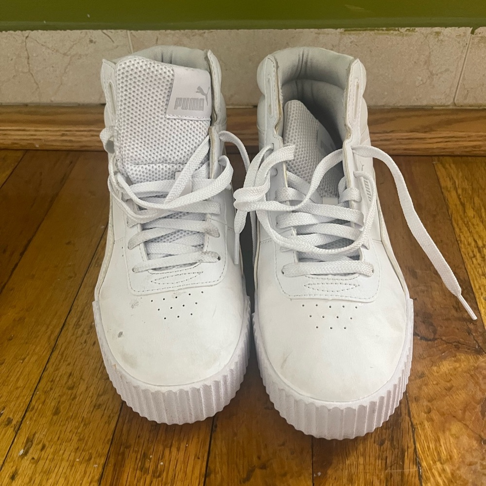 Puma Kids White High-Top Sneakers with Textured Sole